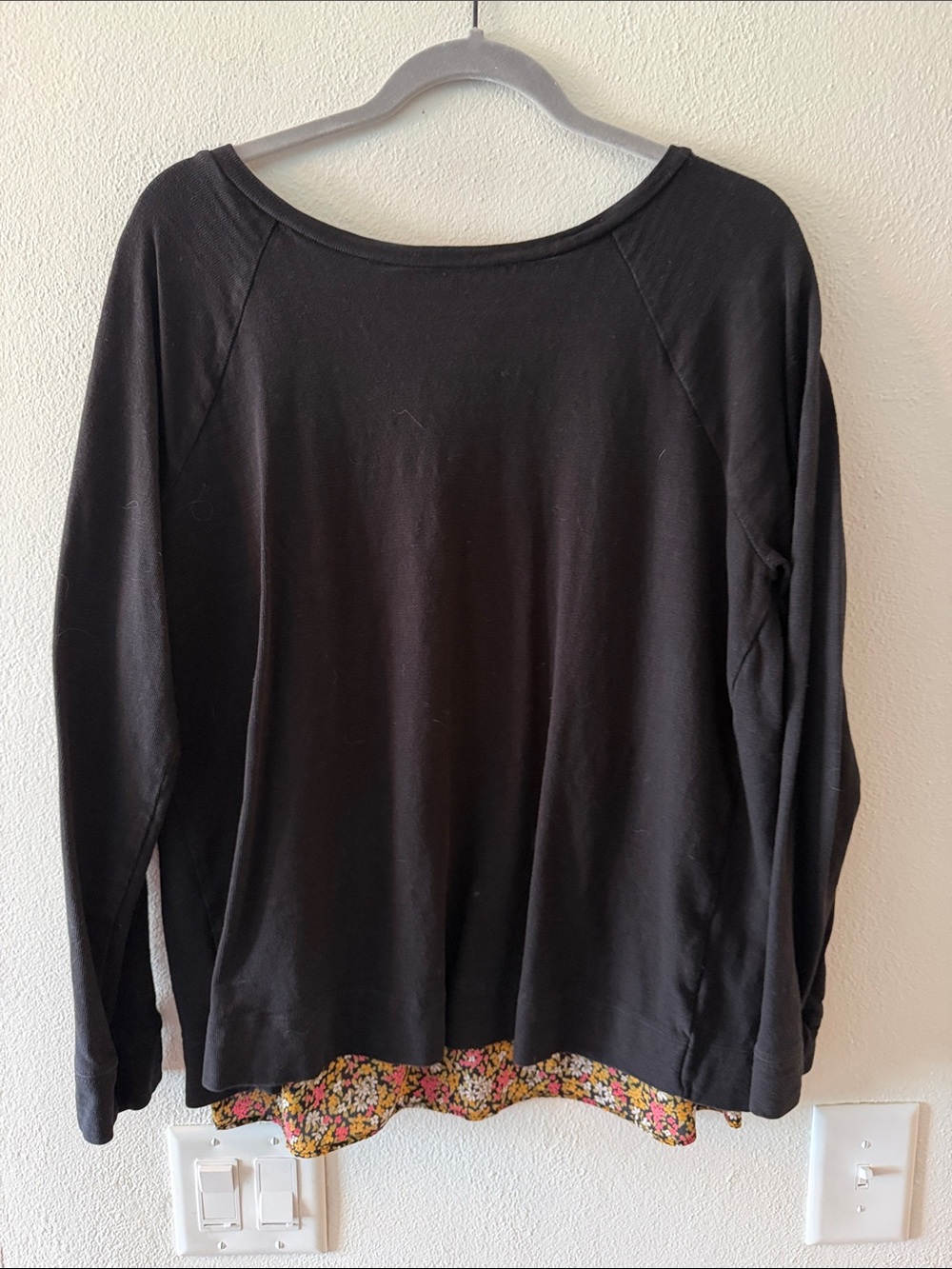 LOFT Black Long-Sleeve Sweatshirt with Floral Trim